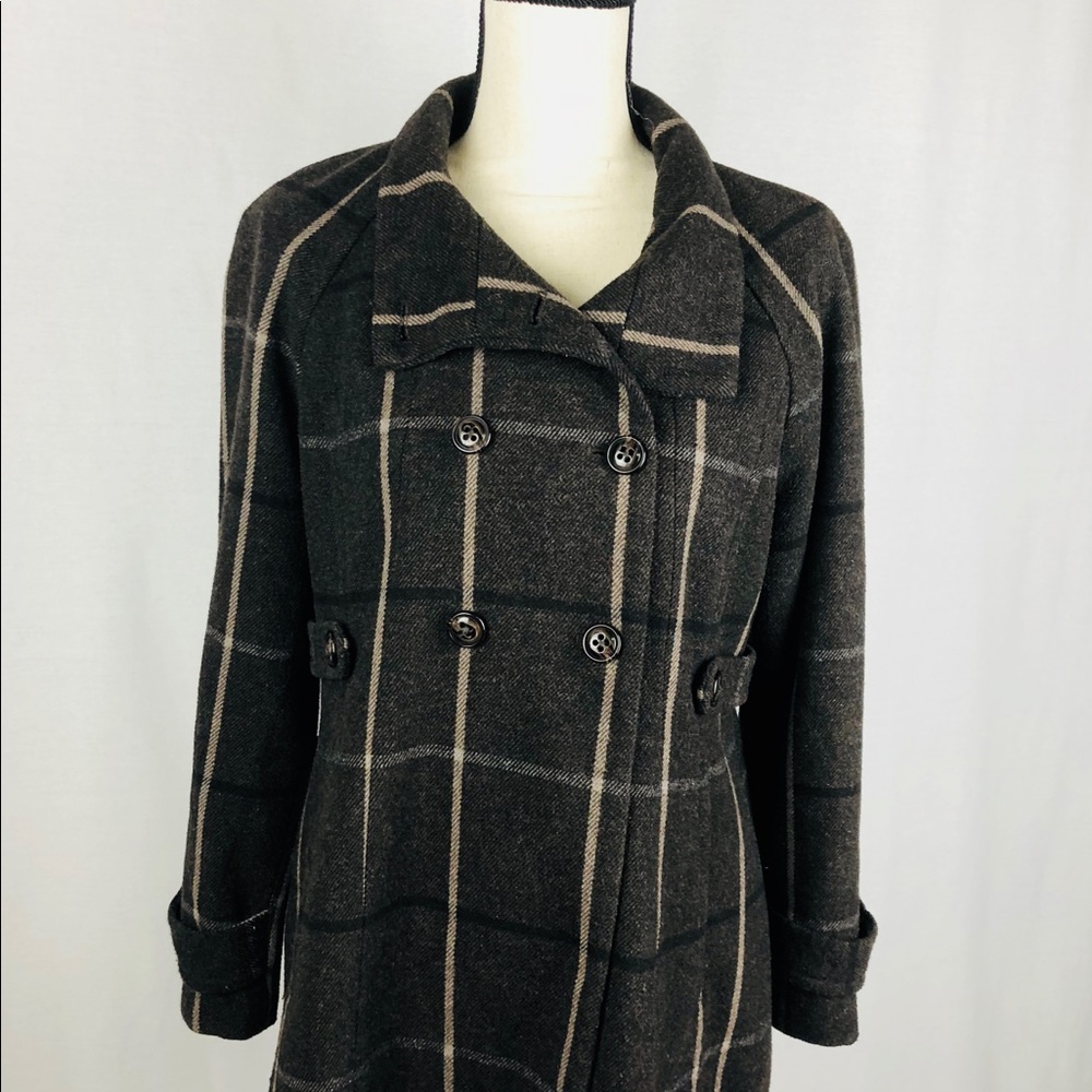 Banana Republic Brown Plaid Pea Coat Size P/L